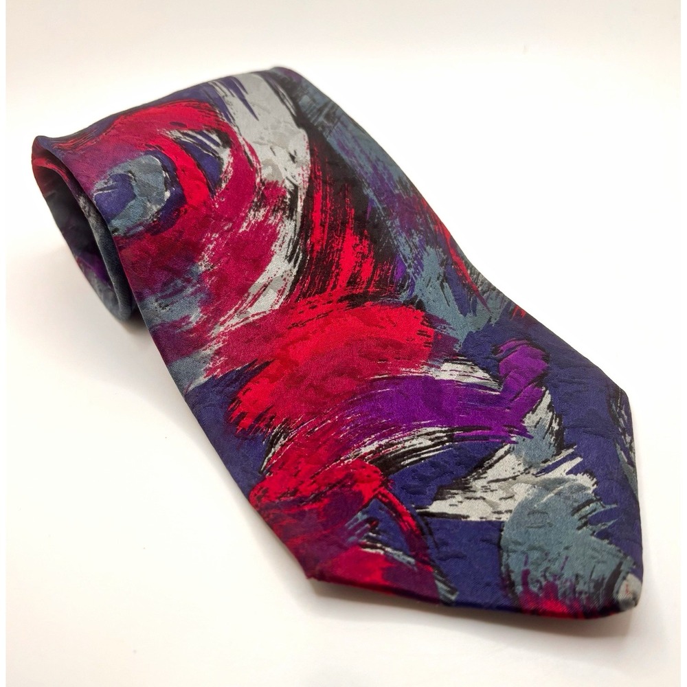 Emilio Romano Mens Silk Tie Vintage Abstract Brushstroke Magenta Purple Italy